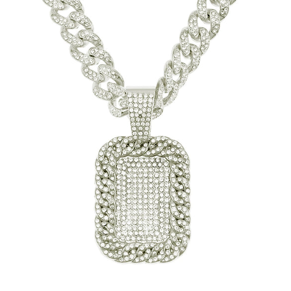 Alloy Hip Hop Exaggerated Geometric Diamond Military Pendant Cuban Chain Necklace For Men