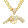 Alloy Hip Hop Geometric Diamond Gun Pendant Cuban Chain Necklace For Hipster Street Dance Motorcycle Wear Accessories