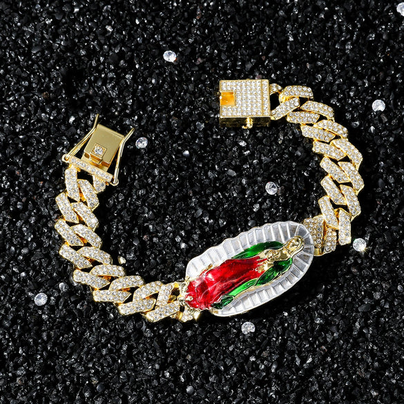 Alloy Hip Hop Geometric Diamondencrusted Religious Madonna Statue Electroplated Bracelet Unisex