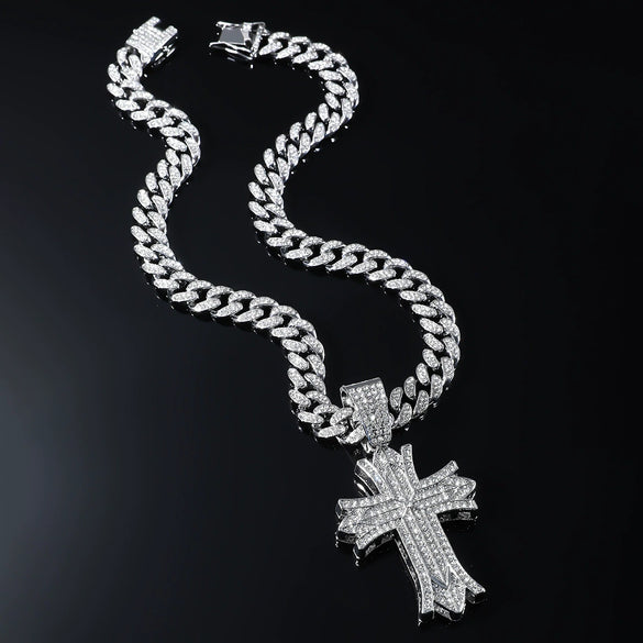 Alloy Hip Hop Geometric Full Diamond Pendant Necklace For Men