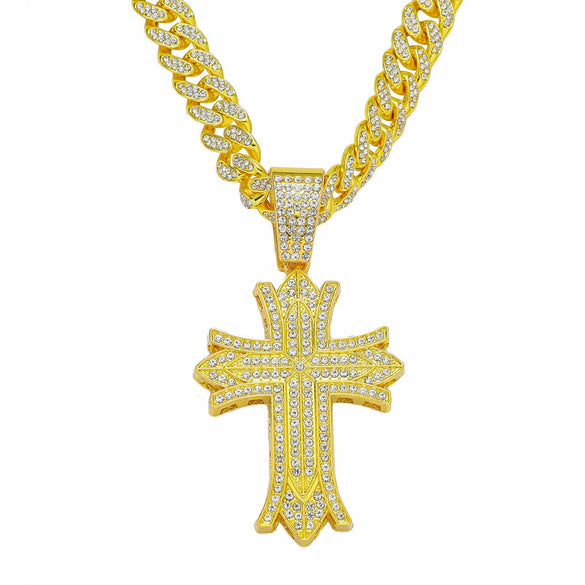 Alloy Hip Hop Geometric Full Diamond Pendant Necklace For Men
