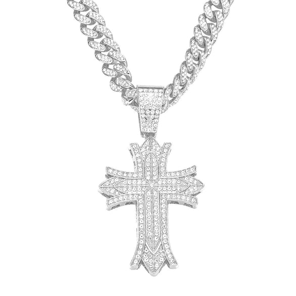 Alloy Hip Hop Geometric Full Diamond Pendant Necklace For Men