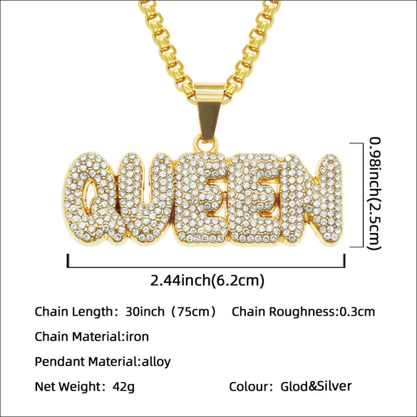 Alloy Hip Hop Letter Pendant Necklace With Diamond