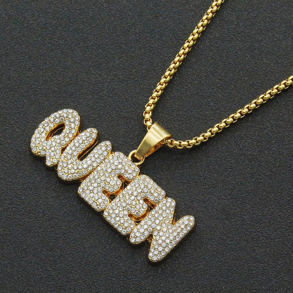 Alloy Hip Hop Letter Pendant Necklace With Diamond