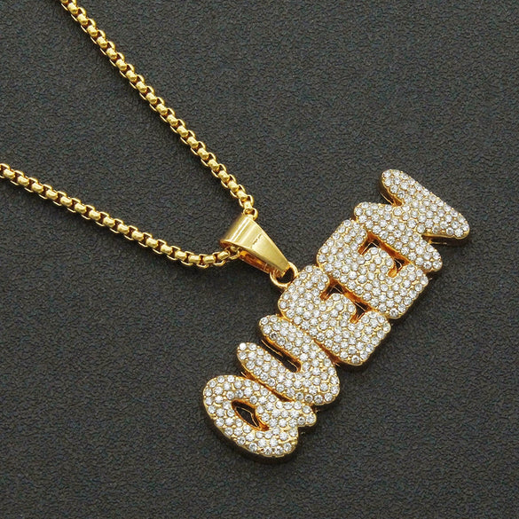 Alloy Hip Hop Letter Pendant Necklace With Diamond