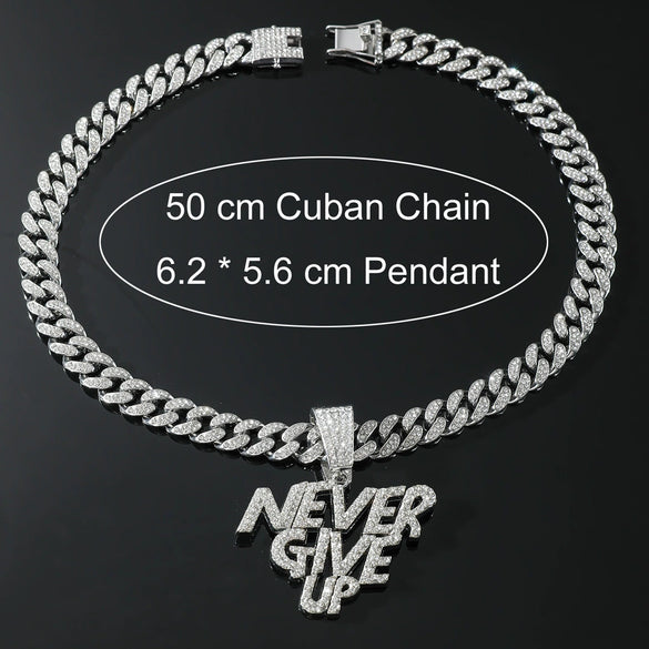 Alloy Hip Hop Letter Rhinestone Diamond Cuban Chain Pendant Necklace