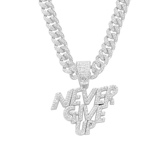 Alloy Hip Hop Letter Rhinestone Diamond Cuban Chain Pendant Necklace