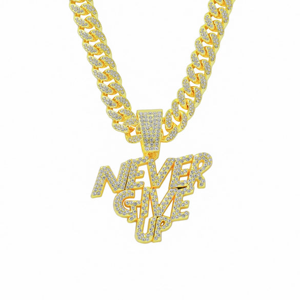 Alloy Hip Hop Letter Rhinestone Diamond Cuban Chain Pendant Necklace