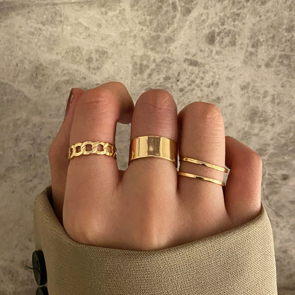 Alloy Hip Hop Retro Style Geometric C Ring 3Piece Set With Electroplating