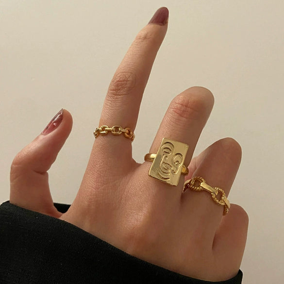 Alloy Hip Hop Retro Style Geometric C Ring 3Piece Set With Electroplating