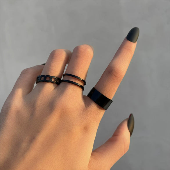 Alloy Hip Hop Retro Style Geometric C Ring 3Piece Set With Electroplating
