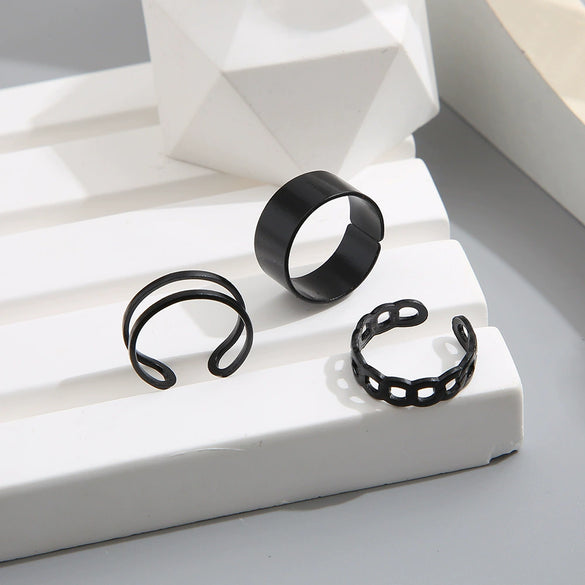 Alloy Hip Hop Retro Style Geometric C Ring 3Piece Set With Electroplating