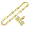 Alloy Hip Hop Spliced Square Diamond Letter Pendant Cuban Chain Necklace