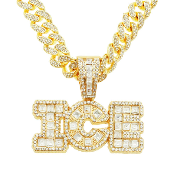 Alloy Hip Hop Spliced Square Diamond Letter Pendant Cuban Chain Necklace