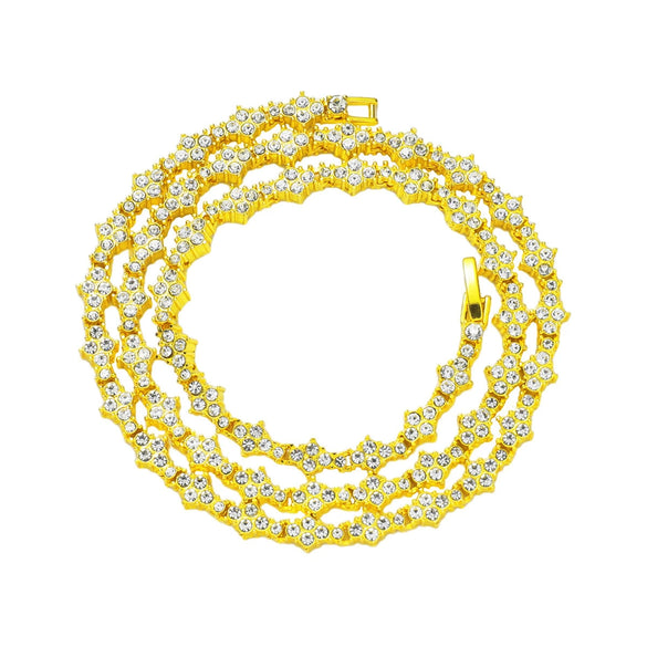 Alloy Hip Hop Style Flowershaped Geometric Tennis Chain Diamond Necklace Jewelry