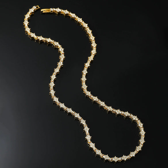 Alloy Hip Hop Style Flowershaped Geometric Tennis Chain Diamond Necklace Jewelry