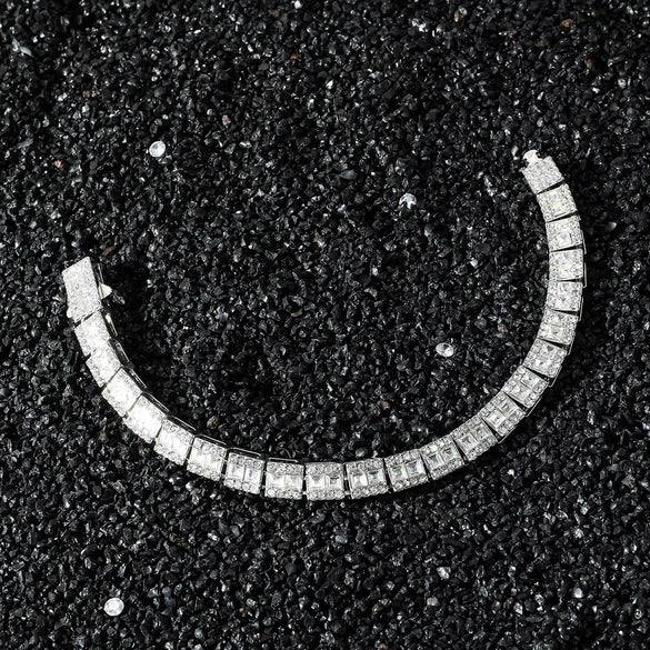Alloy Hip Hop Style Geometric Square Diamond Stitching Cuban Chain Necklace Unisex