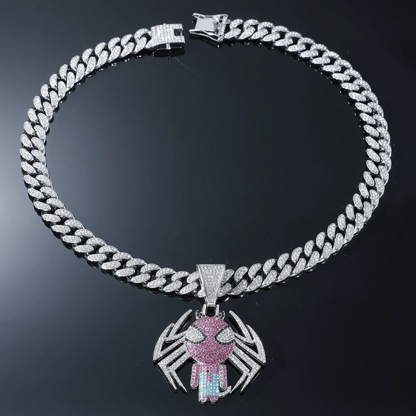 Alloy Hiphop Animals Zodiac Spider Pendant Necklace With Diamond Cuban Chain For Men