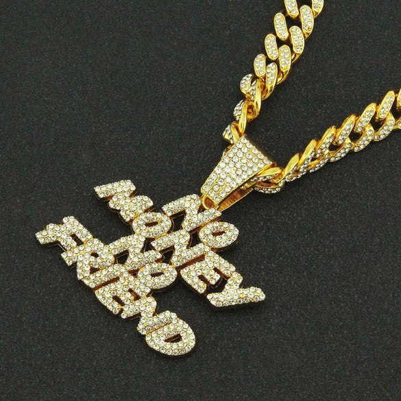 Alloy Hiphop Diamond Letter Pendant Necklace With Cuban Chain For Men