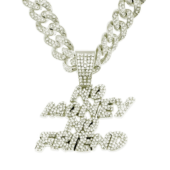 Alloy Hiphop Diamond Letter Pendant Necklace With Cuban Chain For Men