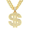 Alloy Hiphop Diamondencrusted Dollar Pendant Cuban Chain Necklace With Letters Numbers Text Pattern For Men