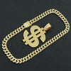 Alloy Hiphop Diamondencrusted Dollar Pendant Cuban Chain Necklace With Letters Numbers Text Pattern For Men
