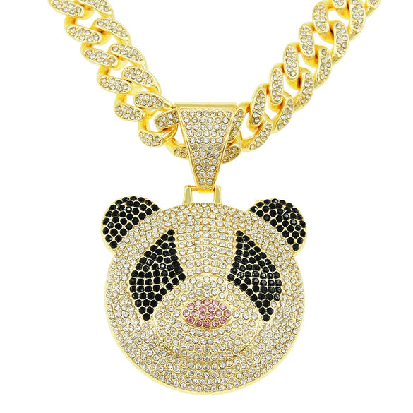Alloy Hiphop Exaggerated Threedimensional Diamond Panda Pendant Cuban Necklace