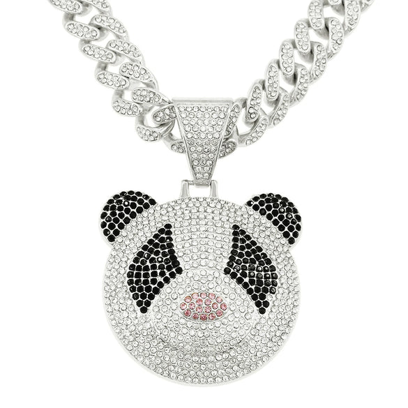 Alloy Hiphop Exaggerated Threedimensional Diamond Panda Pendant Cuban Necklace