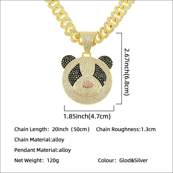 Alloy Hiphop Exaggerated Threedimensional Diamond Panda Pendant Cuban Necklace