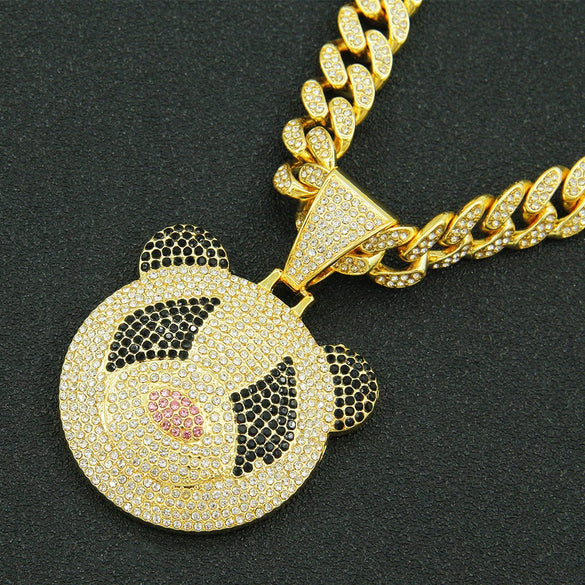 Alloy Hiphop Exaggerated Threedimensional Diamond Panda Pendant Cuban Necklace