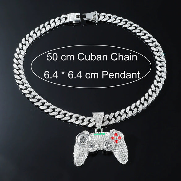 Alloy Hiphop Geometric Diamond Game Pendant Cuban Chain Necklace For Men