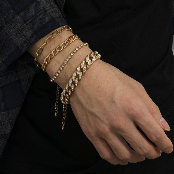 Alloy Hiphop Geometric Diamond Men's Bracelet Fourpiece Set