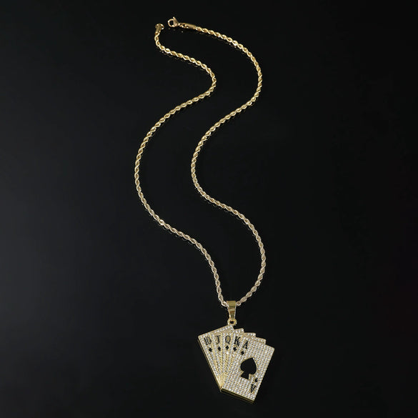 Alloy Hiphop Geometric Diamond Poker Flush Pendant Titanium Steel Necklace