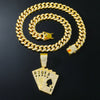 Alloy Hiphop Geometric Diamond Rhinestone Poker Pendant Necklace For Men With Cuban Chain
