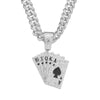 Alloy Hiphop Geometric Diamond Rhinestone Poker Pendant Necklace For Men With Cuban Chain