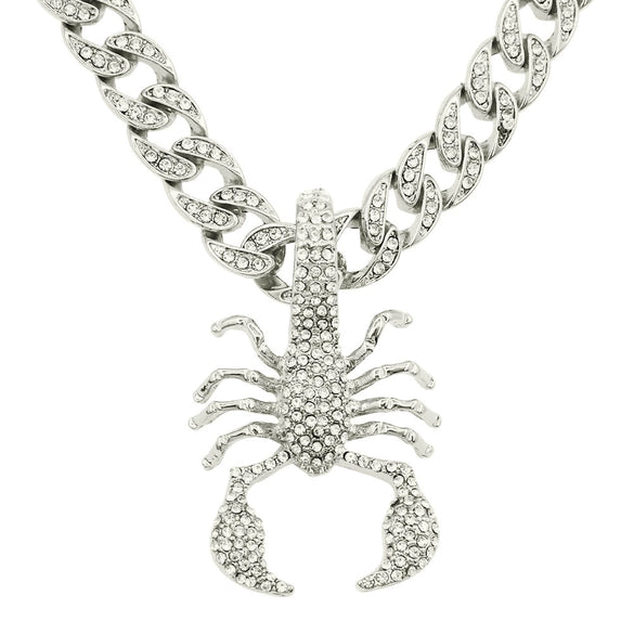 Alloy Hiphop Geometric Diamond Scorpion Pendant Cuban Chain Necklace