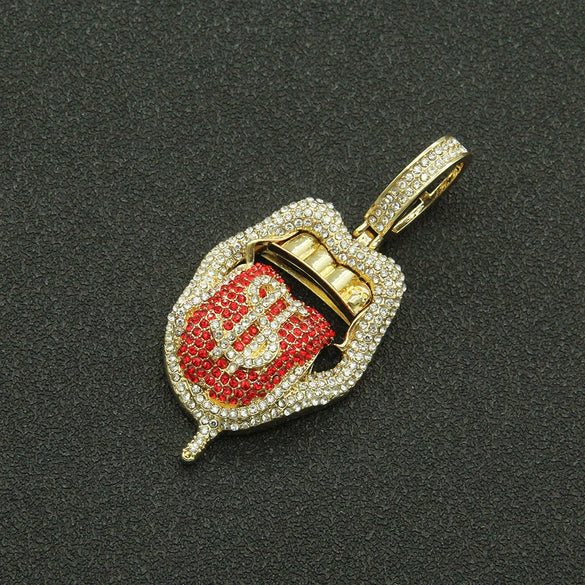 Alloy Hiphop Geometric Diamond Threedimensional Dollar Tongue Pendant Cuban Chain Necklace