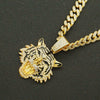 Alloy Hiphop Geometric Diamond Tiger Head Pendant Cuban Chain Men's Necklace