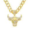 Alloy Hiphop Geometric Diamondencrusted Cow's Head Pendant Cuban Chain Necklace
