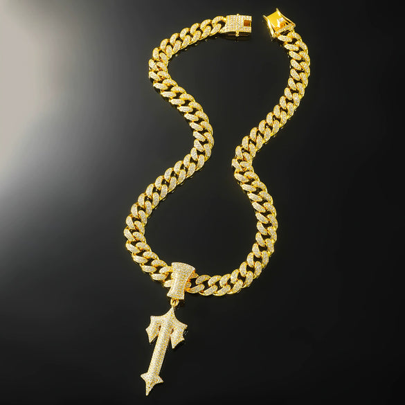 Alloy Hiphop Men's Necklace With Geometric Pattern And Full Diamond Sword Pendant