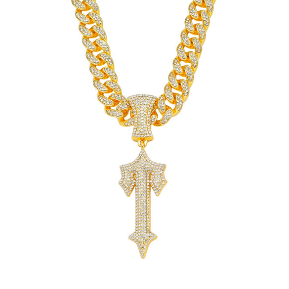 Alloy Hiphop Men's Necklace With Geometric Pattern And Full Diamond Sword Pendant