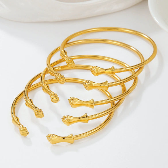 Alloy Hiphop Punk Fist Open Bracelet With Electroplating And Geometric Style