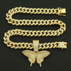 Alloy Hiphop Punk Style Threedimensional Butterfly Pendant With Diamond And Cuban Chain Accessories