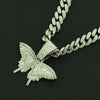 Alloy Hiphop Punk Style Threedimensional Butterfly Pendant With Diamond And Cuban Chain Accessories
