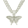 Alloy Hiphop Punk Style Threedimensional Butterfly Pendant With Diamond And Cuban Chain Accessories