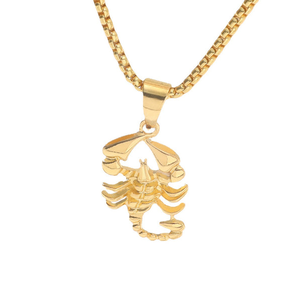 Alloy Hiphop Scorpion Zodiac Animals Pendant Necklace With Square Pearl Chain Electroplated Jewelry Unisex