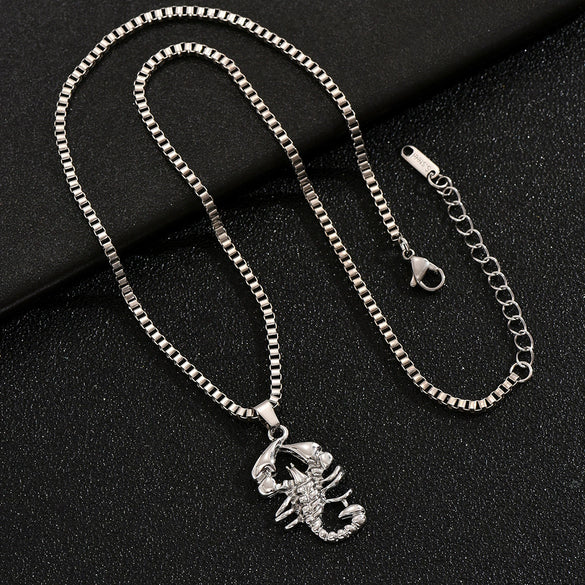 Alloy Hiphop Scorpion Zodiac Animals Pendant Necklace With Square Pearl Chain Electroplated Jewelry Unisex