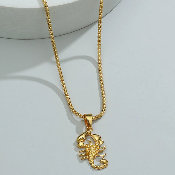Alloy Hiphop Scorpion Zodiac Animals Pendant Necklace With Square Pearl Chain Electroplated Jewelry Unisex