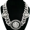 Alloy Hiphop Style Animals Zodiac Fuel Injection Lion Head Pendant Necklace With Snake Bone Chain