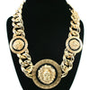 Alloy Hiphop Style Animals Zodiac Fuel Injection Lion Head Pendant Necklace With Snake Bone Chain